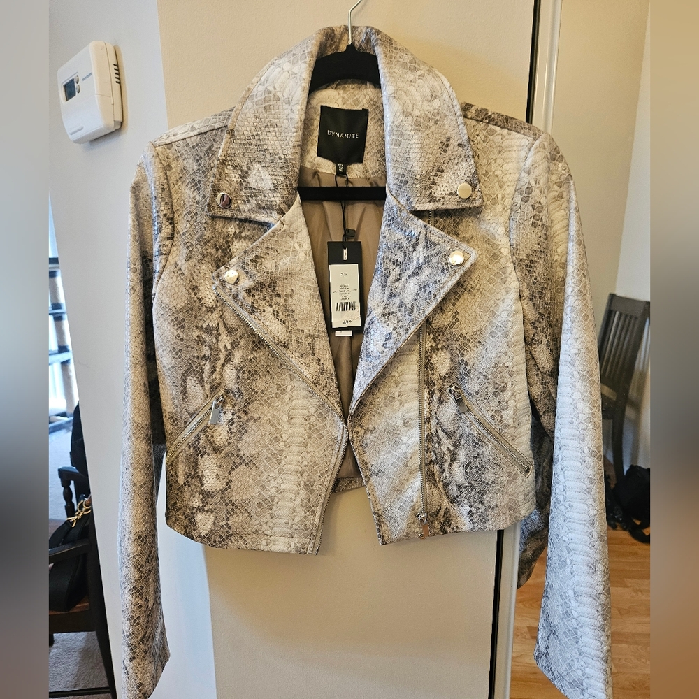 Dynamite Crop Faux Snake Moto Jacket Size Small NWT